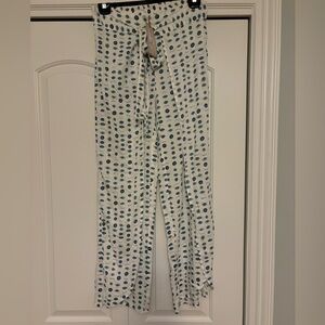 Skemo tie front evil eye Santorini Bali pants.  White with blue evil eye design.